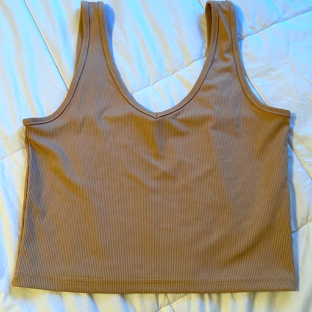 Shein Ribbed Crop Cami Khaki
